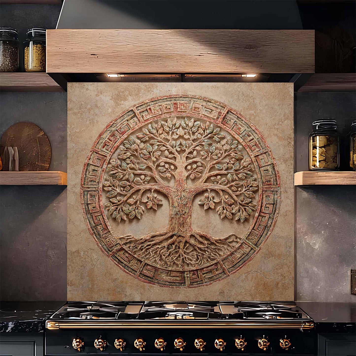 Circular Unity Tempered Glass Backsplash – Tree of Life Kitchen Backsplash
