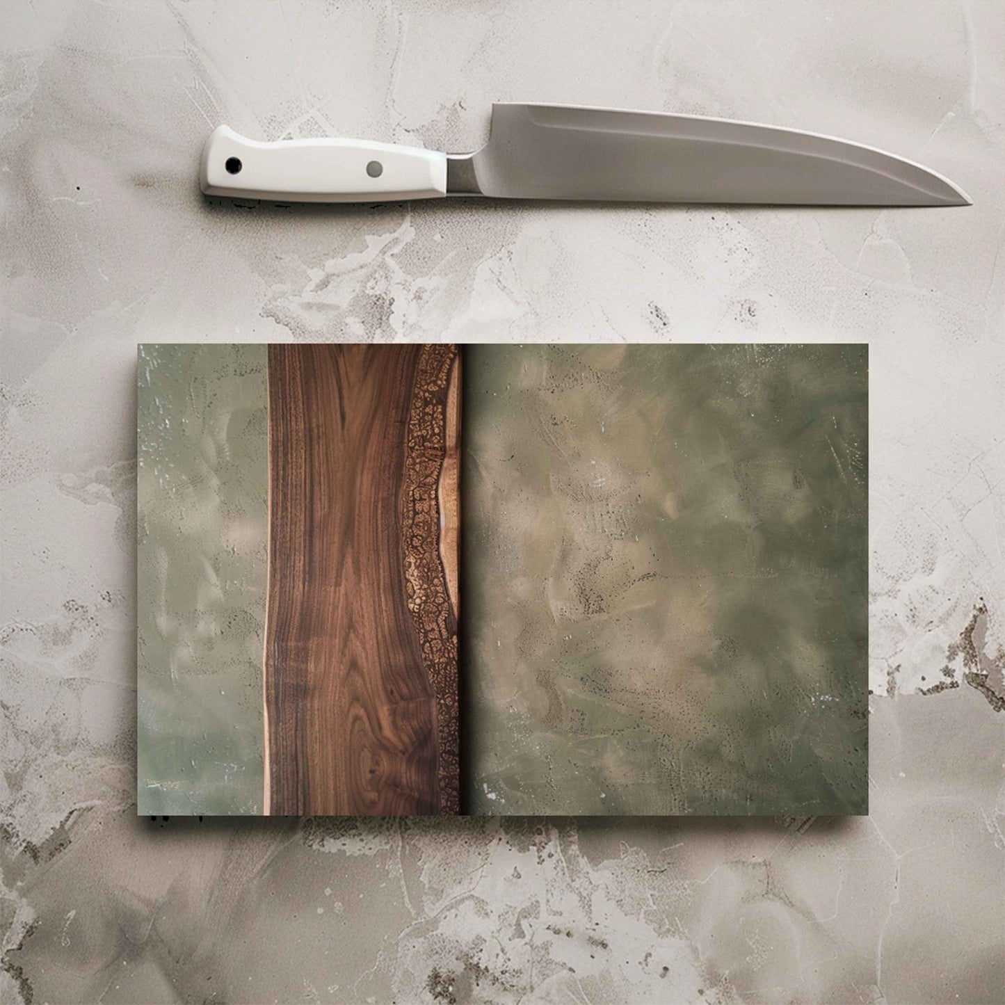 Tempered Glass Cutting Board with Realistic Wood Grain and Ornamental Detail