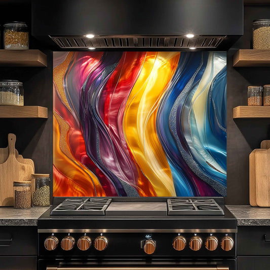 Custom tempered glass backsplash on kitchen stove