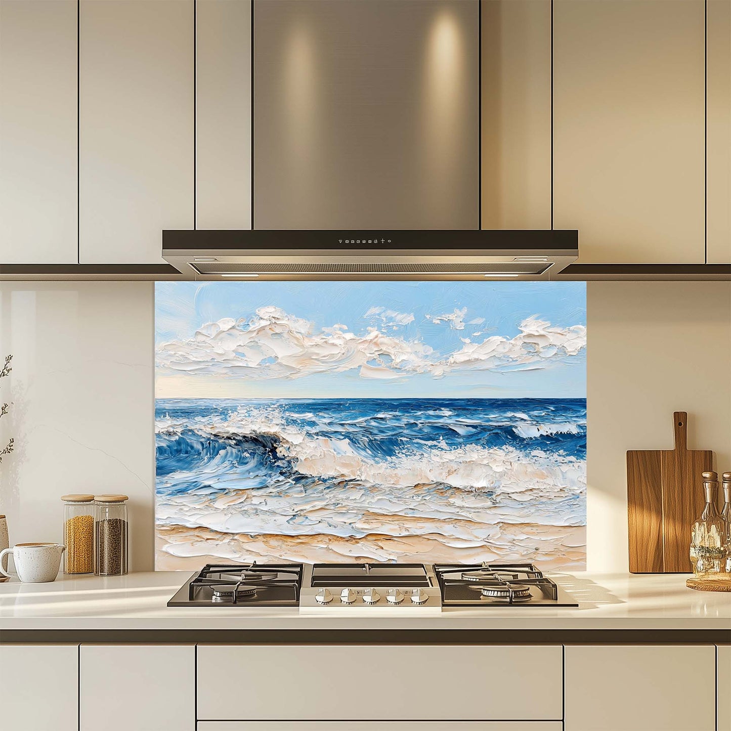 Coastal Foam – Tempered Glass Backsplash for Kitchen | Textured Ocean Wave Beach Backsplash