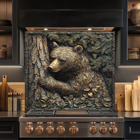 Stainless steel stove with bear design tempered glass backsplash