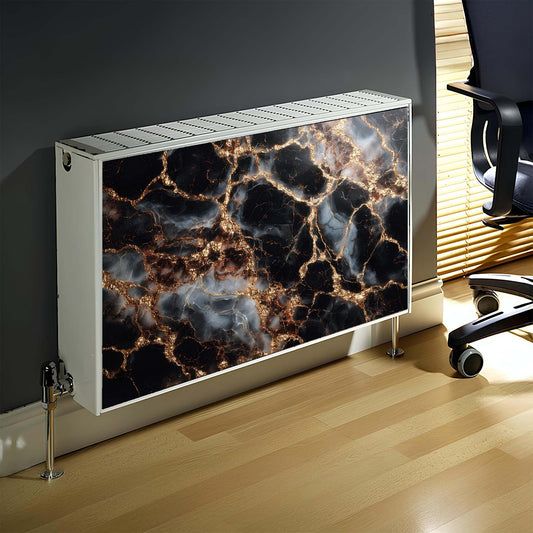 Decorative magnetic radiator cover with marble pattern in a room setting