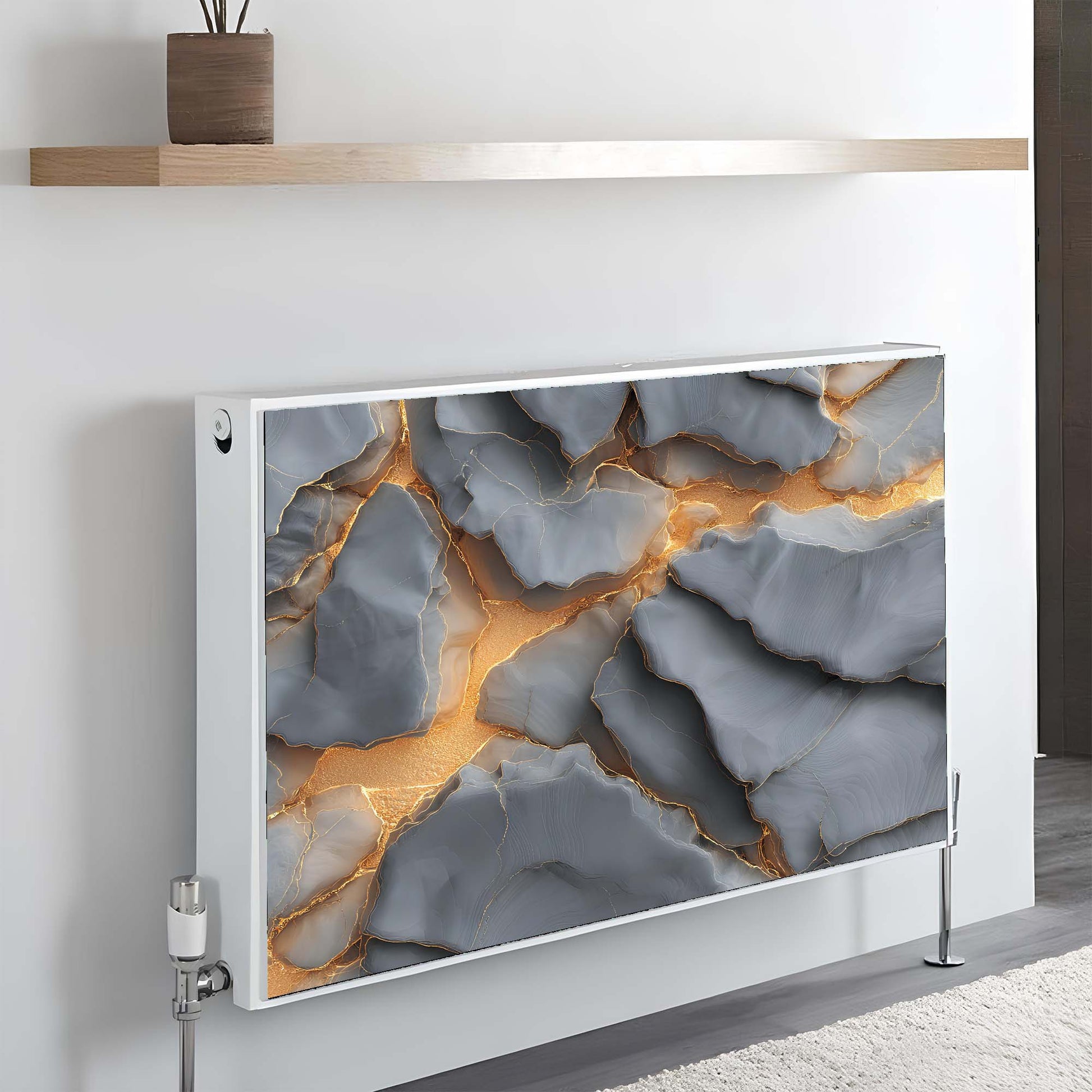 Modern magnetic radiator cover with abstract design on a wall