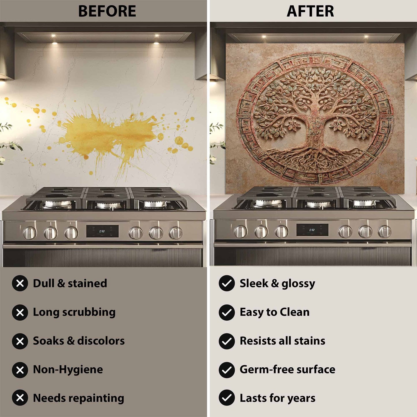 Circular Unity Tempered Glass Backsplash – Tree of Life Kitchen Backsplash