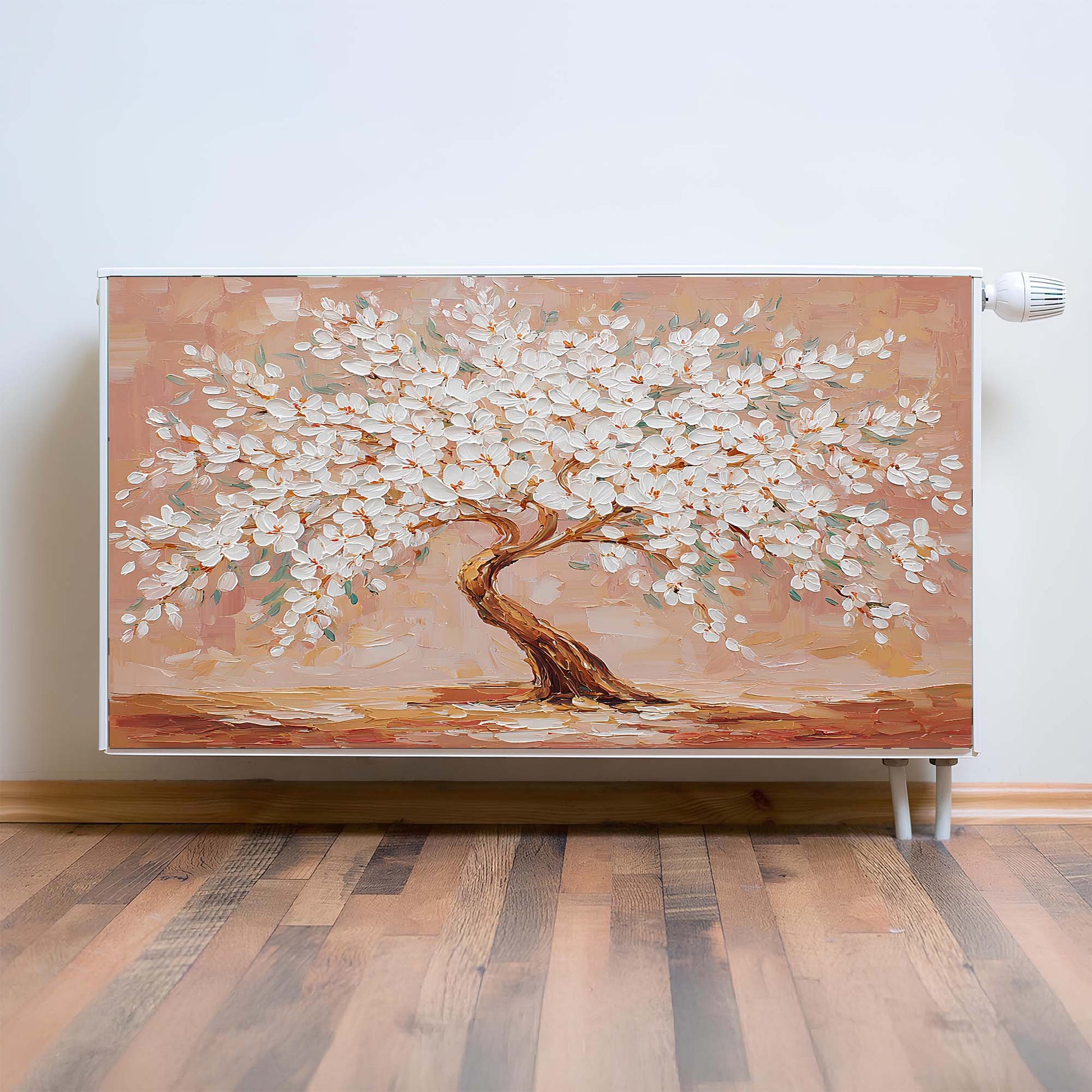 magnetic radiator cover of a tree on a white wall.
