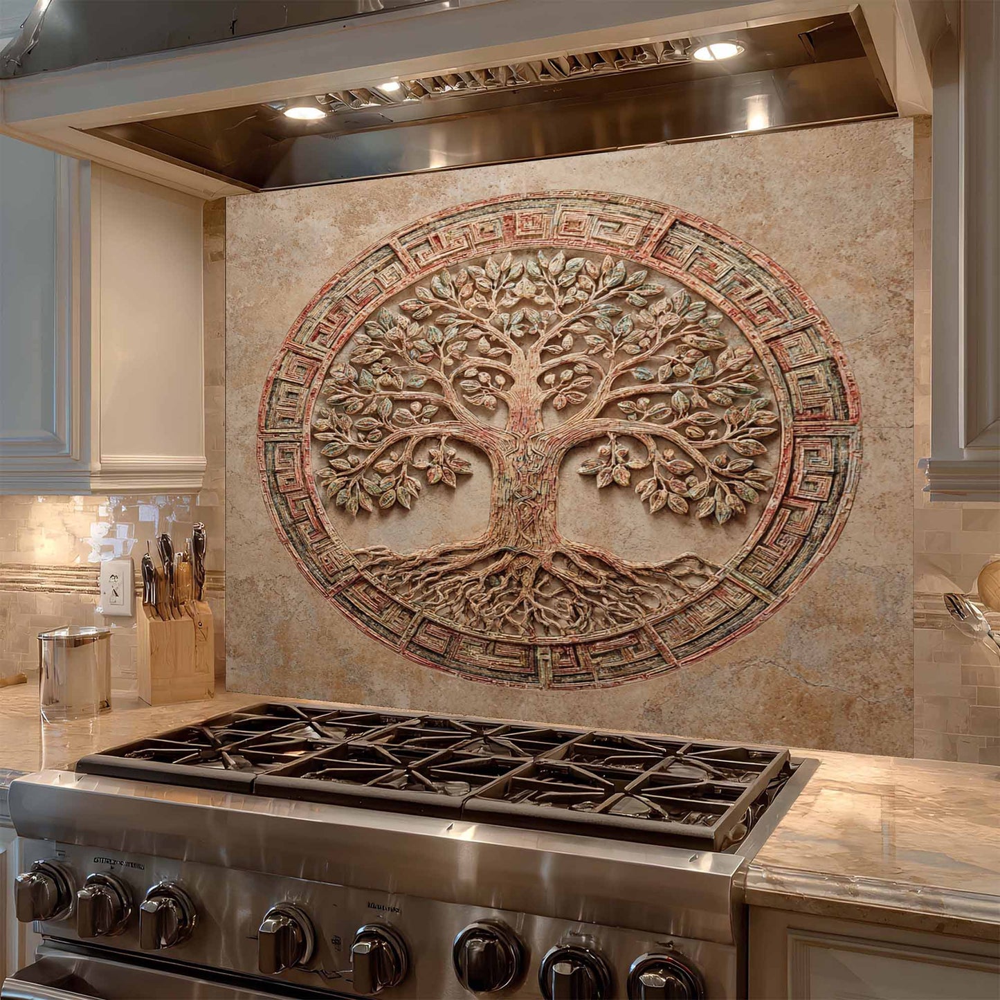 Circular Unity Tempered Glass Backsplash – Tree of Life Kitchen Backsplash