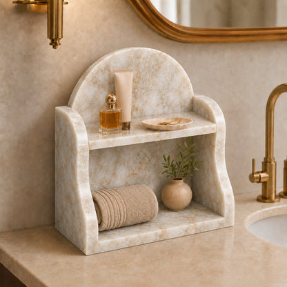 Calacatta Gold marble organizer luxury bathroom vanity storage shelf