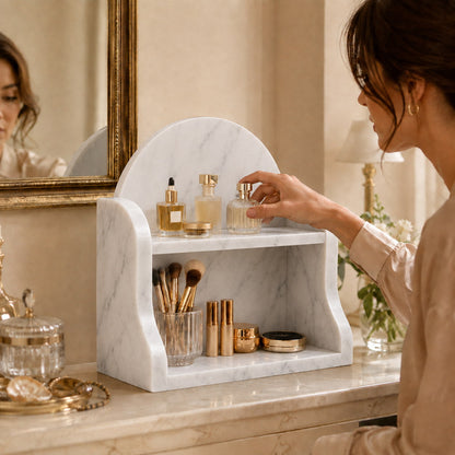 Carrara white marble organizer luxury bathroom vanity storage shelf