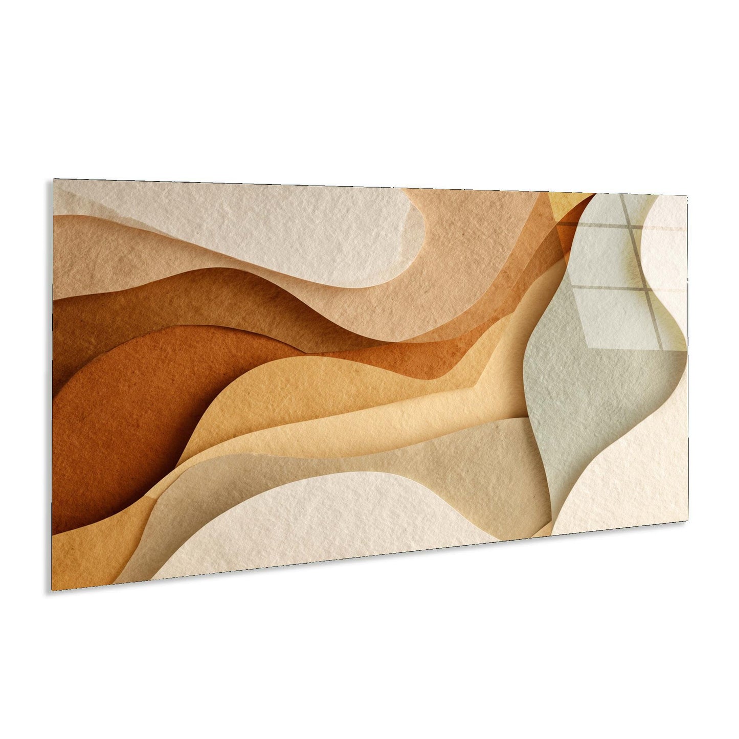 Abstract art piece with wavy, earthy-toned patterns on a white background