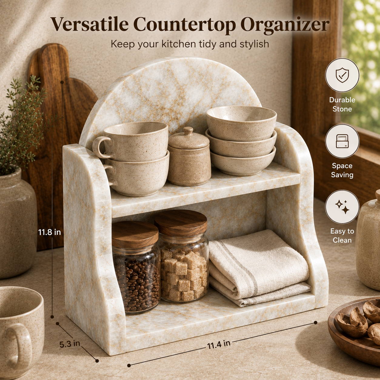 Calacatta Gold marble organizer luxury bathroom vanity storage shelf