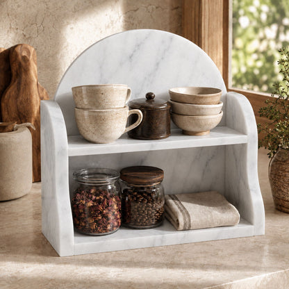 Carrara white marble organizer luxury bathroom vanity storage shelf