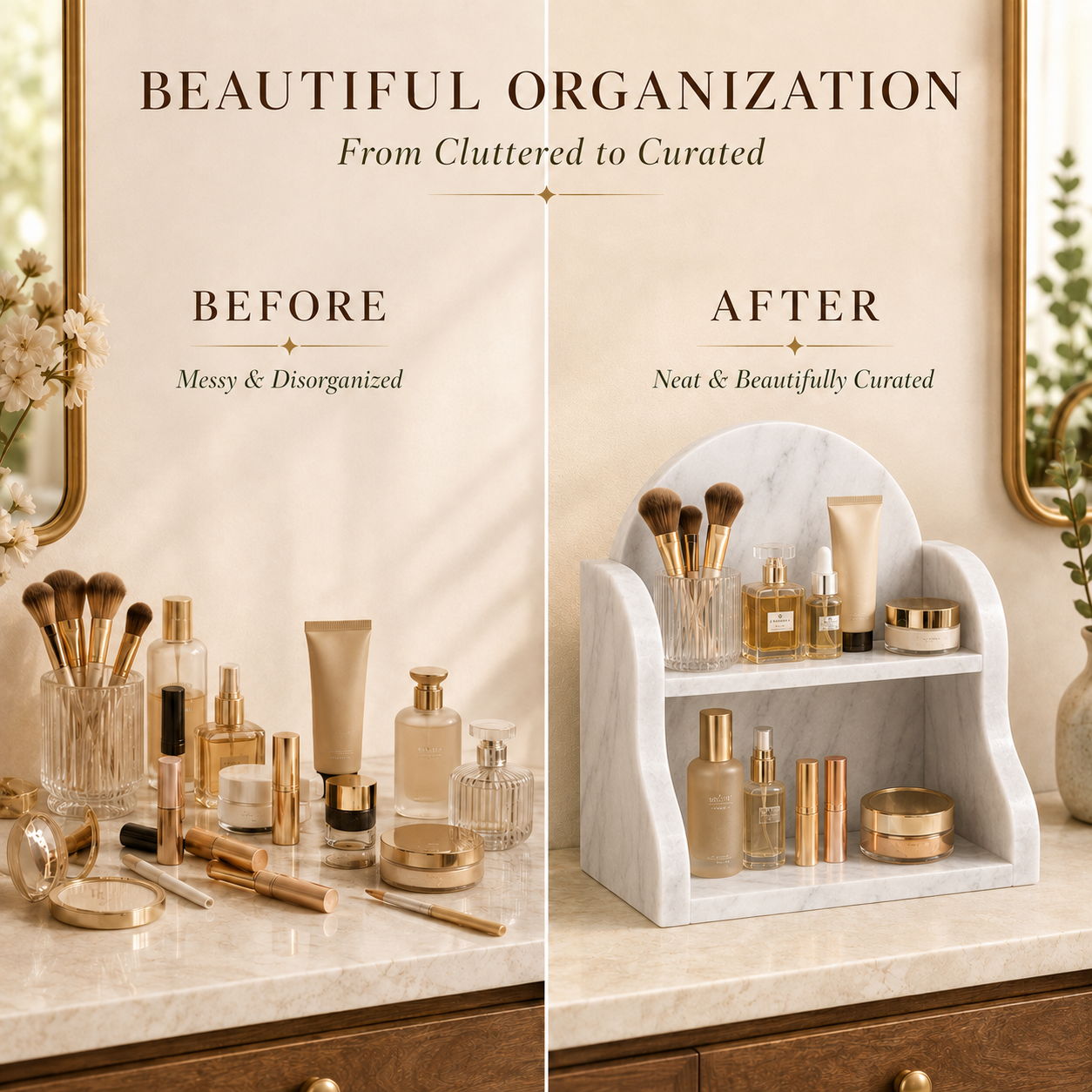 Carrara white marble organizer luxury bathroom vanity storage shelf