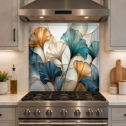 Close-up of vibrant stained glass look kitchen backsplash texture and finish