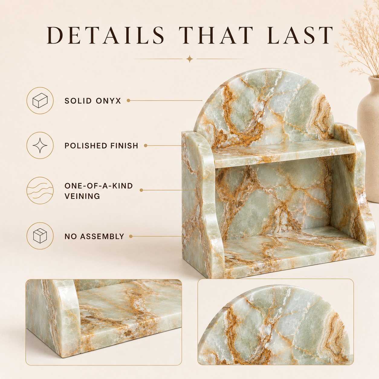 Luxury natural onyx marble organizer vanity storage shelf