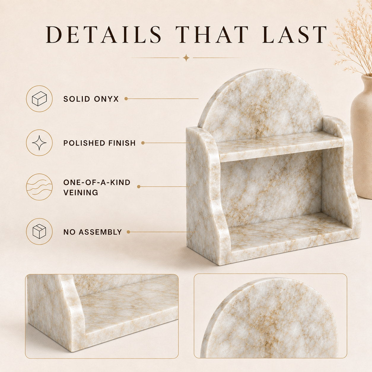 Calacatta Gold marble organizer luxury bathroom vanity storage shelf