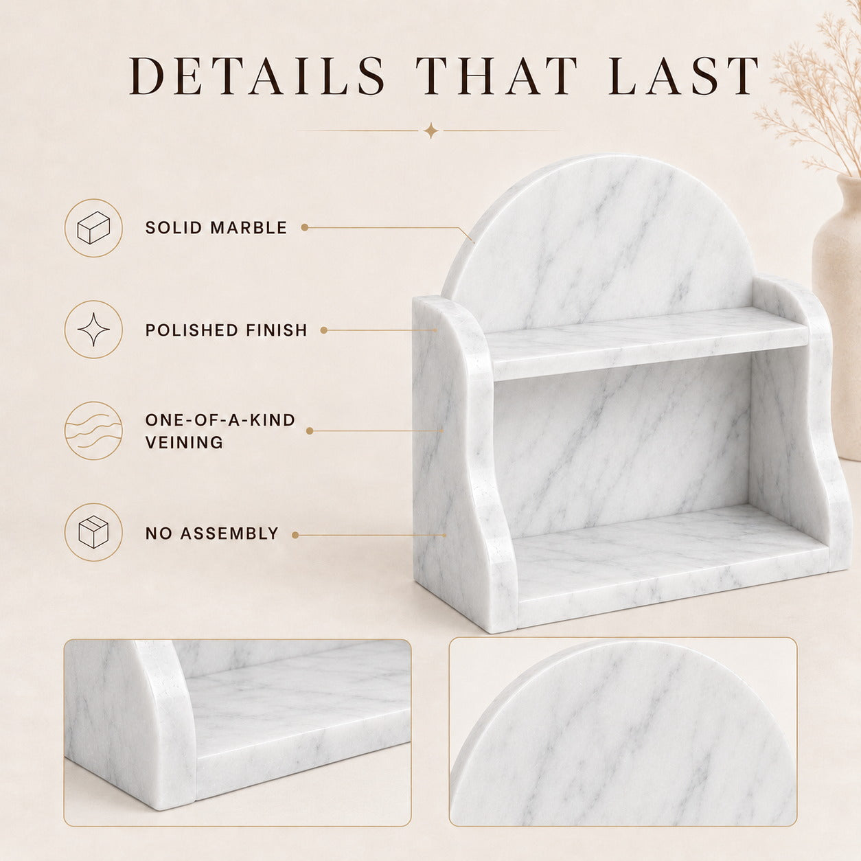 Carrara white marble organizer luxury bathroom vanity storage shelf