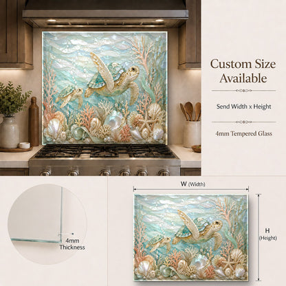 Marine life kitchen glass backsplash in coastal home bar area