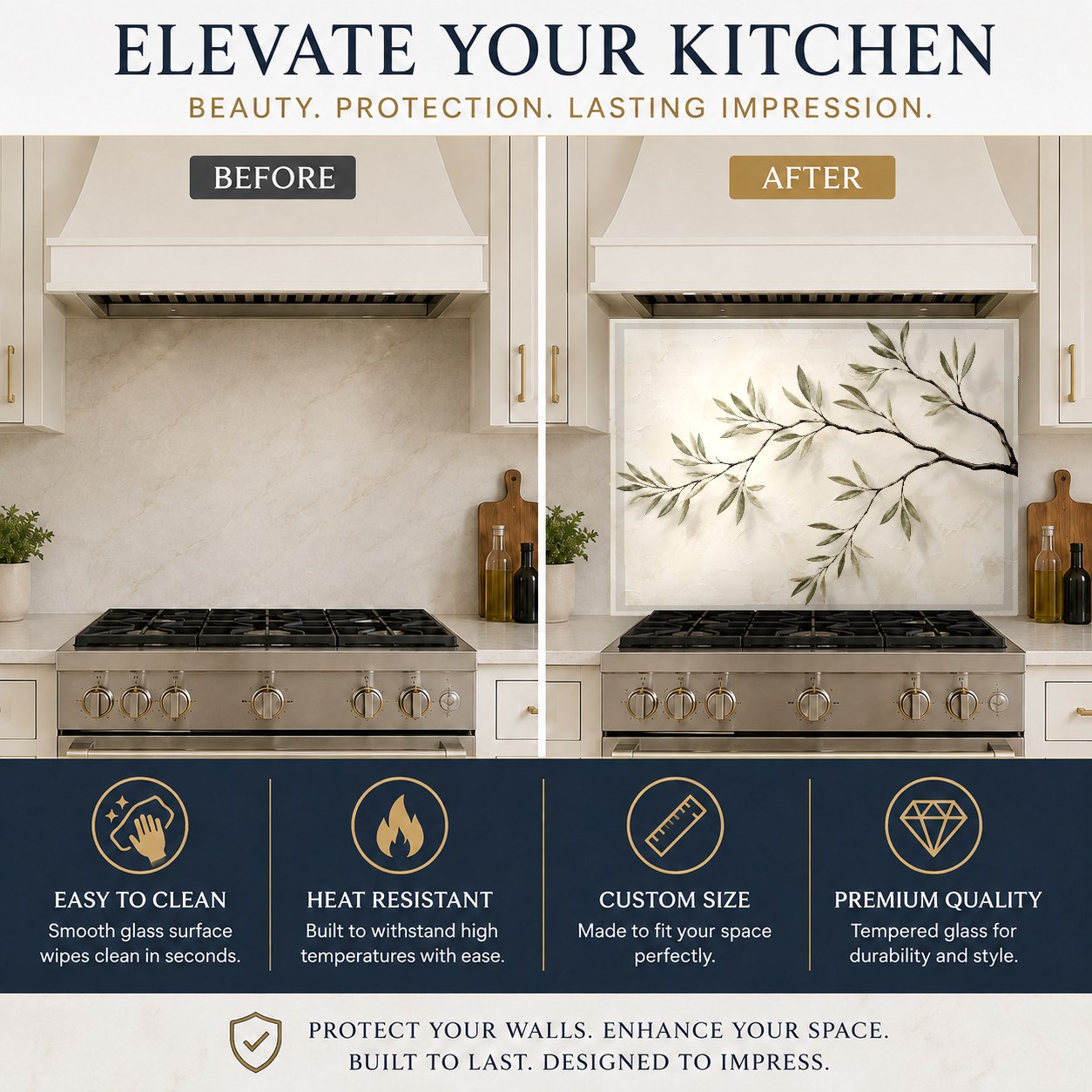 Earthy kitchen glass backsplash panel mounted on a kitchen island wall