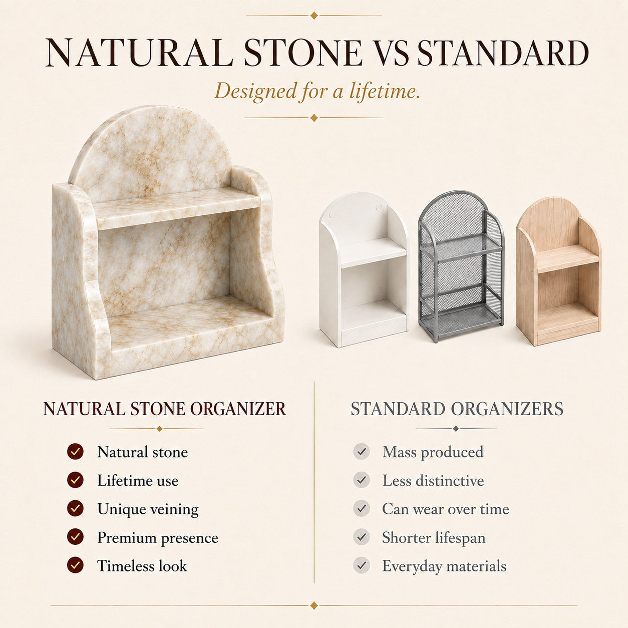 Calacatta Gold marble organizer luxury bathroom vanity storage shelf