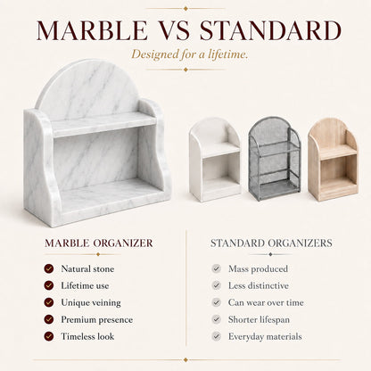 Carrara white marble organizer luxury bathroom vanity storage shelf