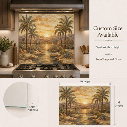 Elegant Art Deco sunrise glass backsplash creating a beautiful focal point behind a slide-in range.