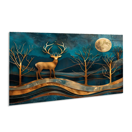 Decorative wall art with a deer and moonlit landscape