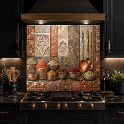 Modern kitchen featuring Copper Spice heat-resistant glass backsplash