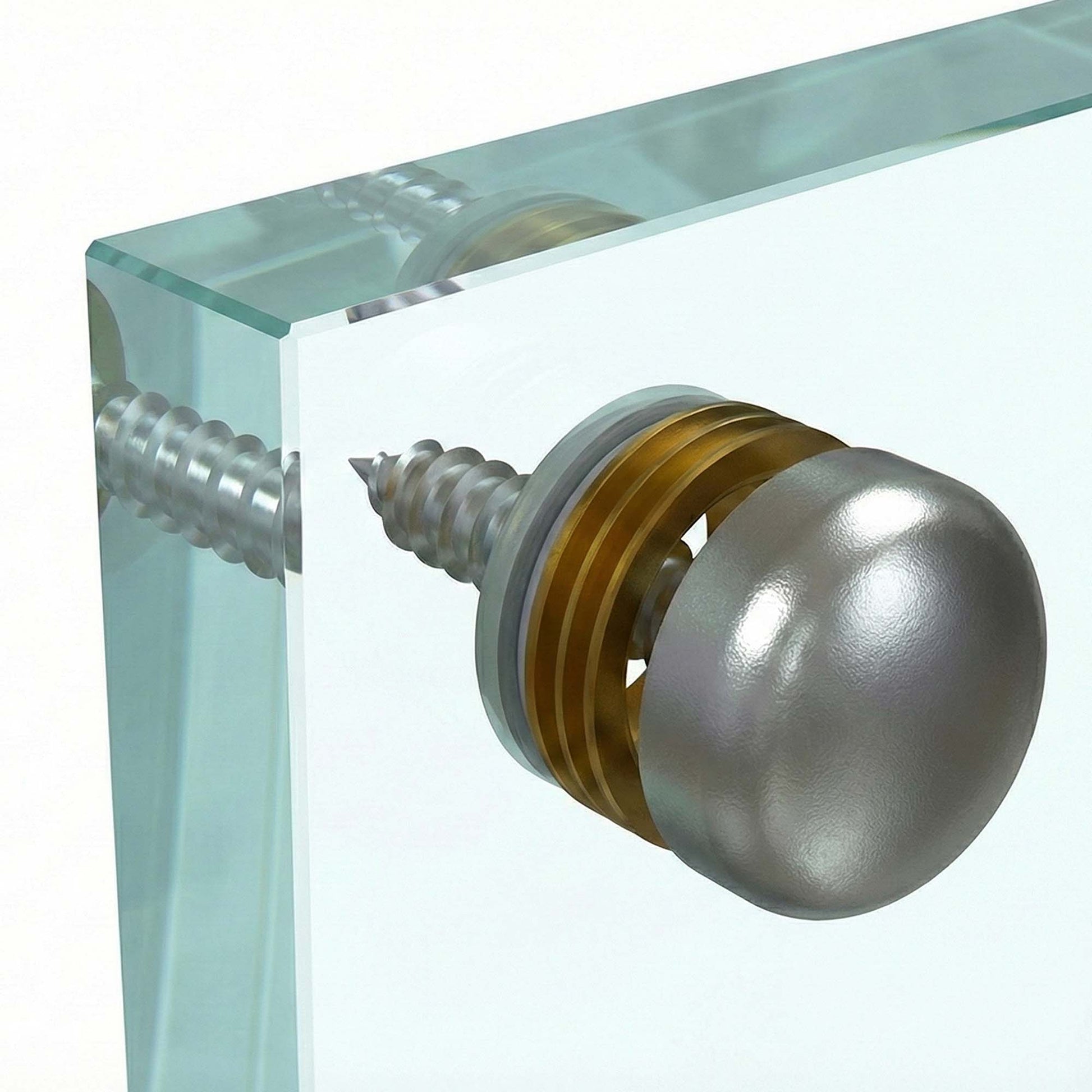Light bulb with a screw base on a glass backsplash