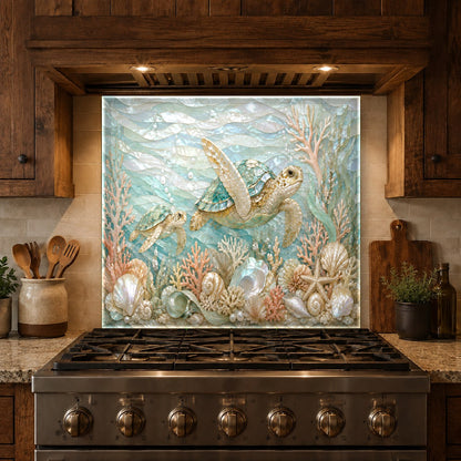 Ocean turtle kitchen splash guard made of tempered glass