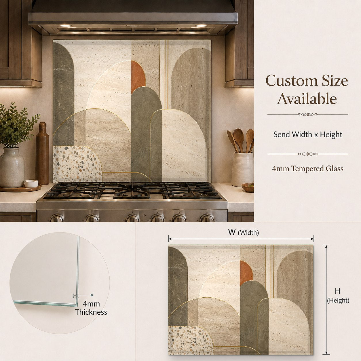 Contemporary home bar area featuring an Abstract Flow tempered glass backsplash panel.