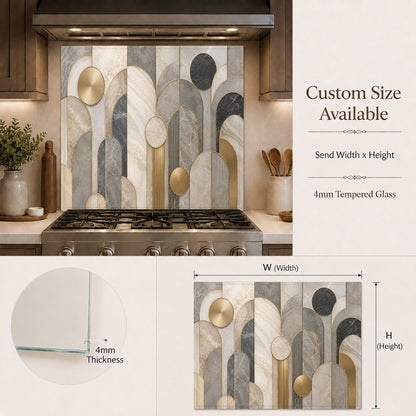 Marble arches tempered glass backsplash in a luxury home bar area