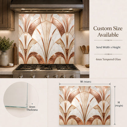 Luxury artistic copper glass backsplash installed in a contemporary home bar area