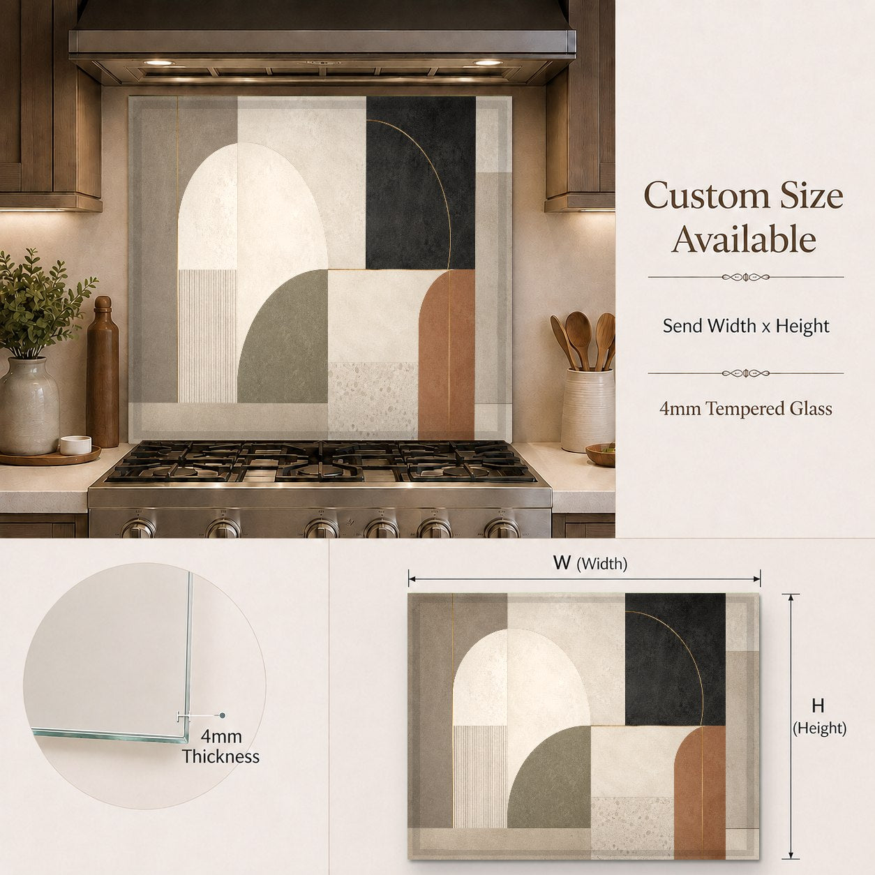 Sleek geometric tempered glass backsplash installed in a luxury home bar area