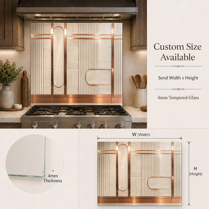 Kitchen island accent wall featuring a durable copper line glass backsplash