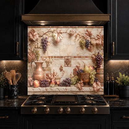 Durable and easy-to-clean Tuscan Copper tempered glass backsplash installed in a contemporary kitchen setting.