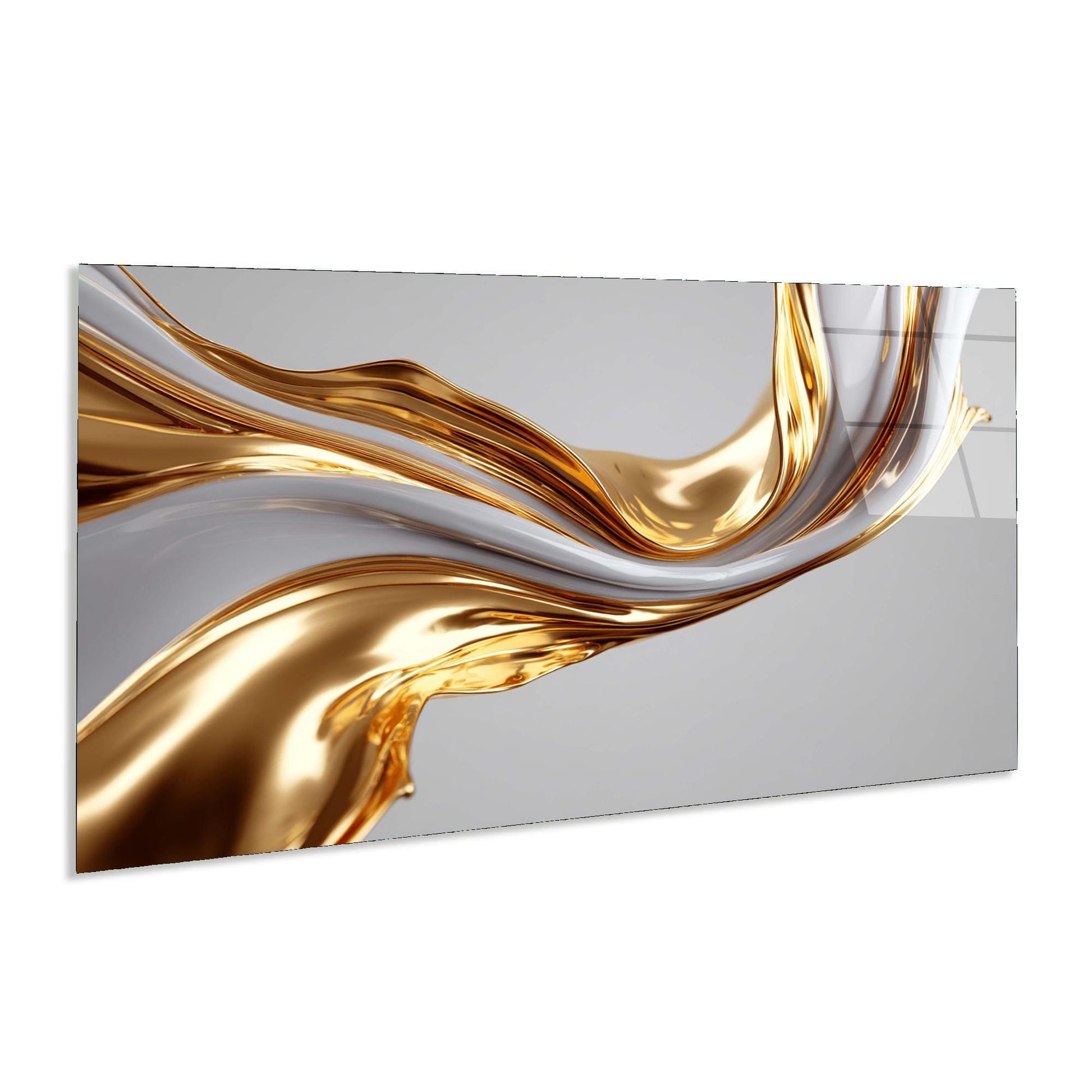 Abstract design with gold and silver wavy patterns on a white background