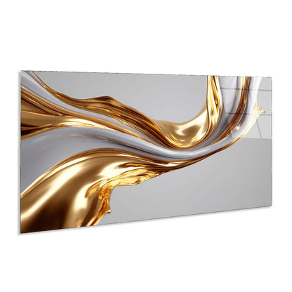 Abstract design with gold and silver wavy patterns on a white background