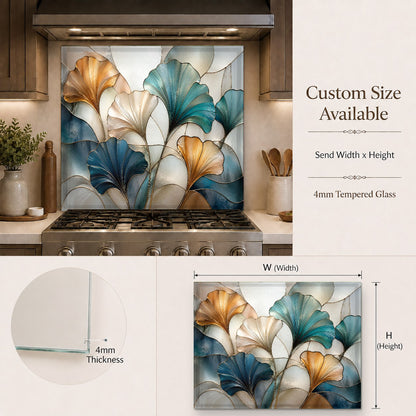 Decorative floral glass backsplash installed in a luxury home bar area