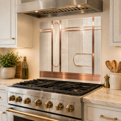 Custom sized copper line tempered glass kitchen backsplash panel
