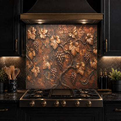 Custom Bronze Vineyard glass backsplash installed in a contemporary home kitchen