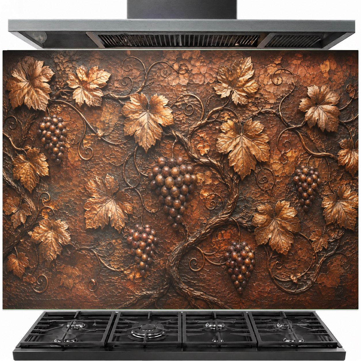 Bronze Vineyard tempered glass backsplash installed behind a modern kitchen stove
