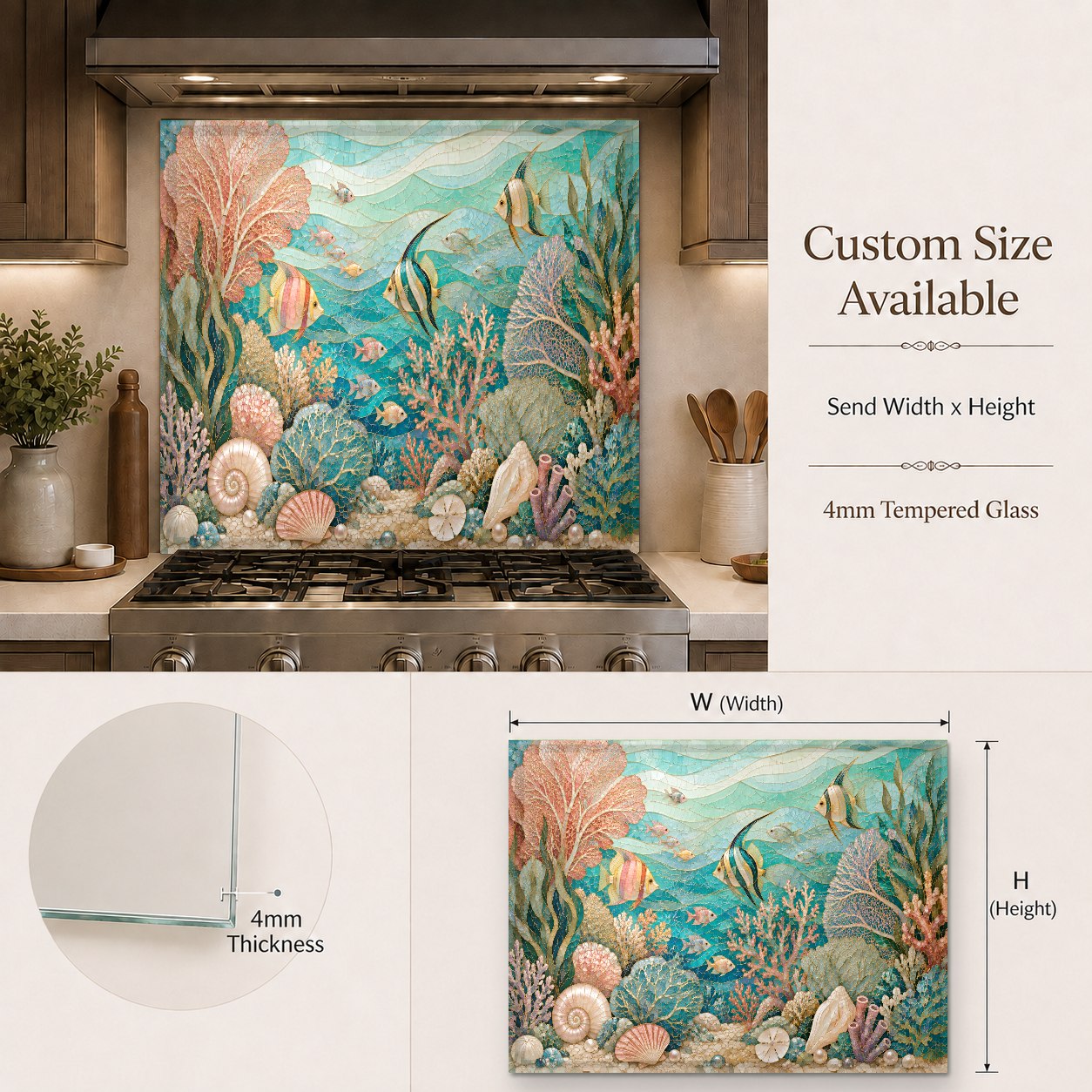 Ocean waves glass backsplash installed in a contemporary home bar area