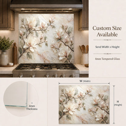 Easy-to-clean glass kitchen backsplash installed in a luxury home
