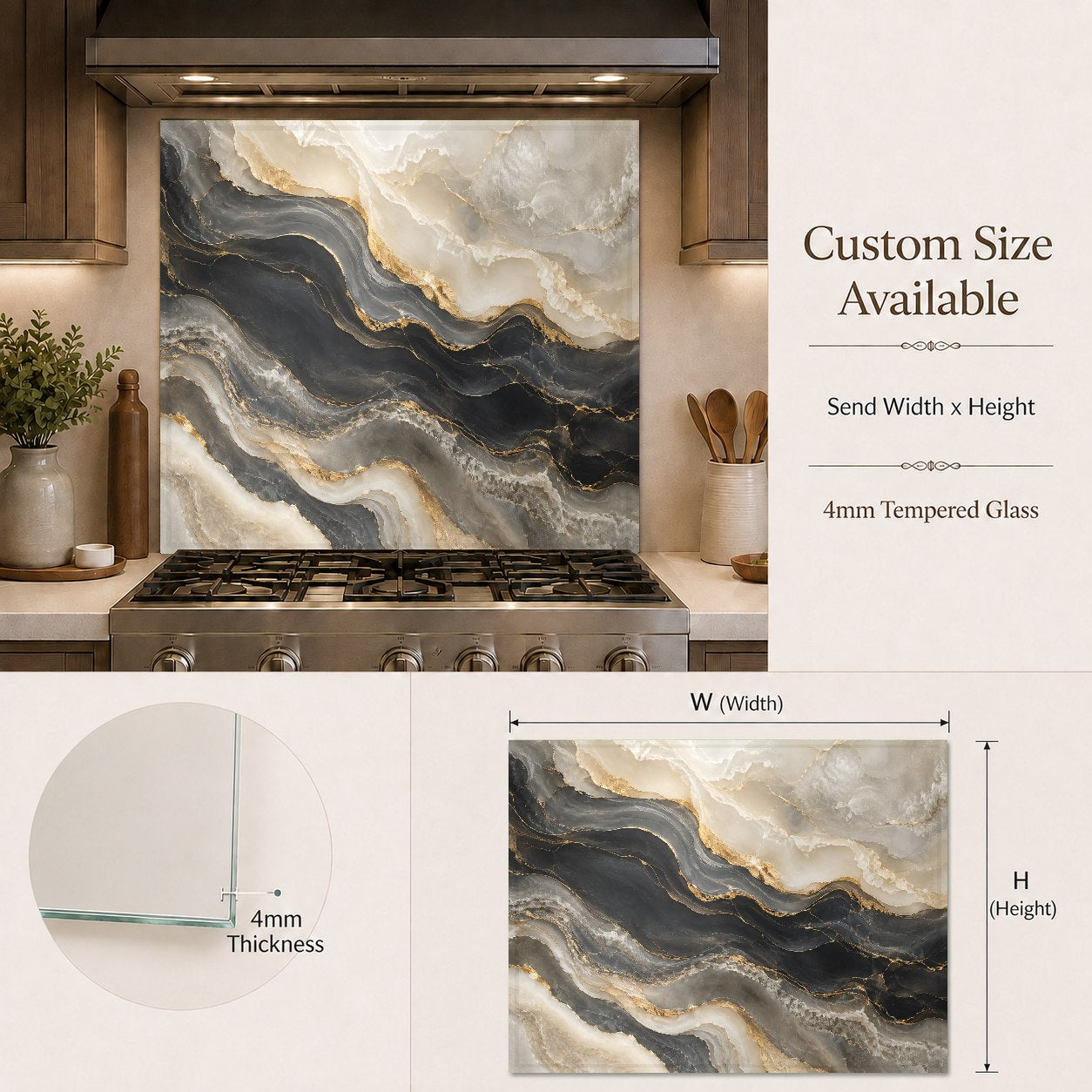 Golden Onyx kitchen island glass backsplash panel