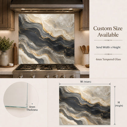 Golden Onyx kitchen island glass backsplash panel