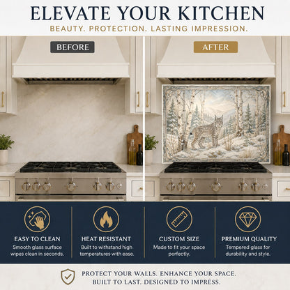 Winter woodland animal glass kitchen backsplash over sink wall