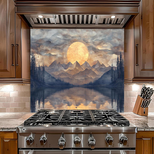 Mountain Sunset Kitchen Backsplash - Custom Splashback for Stove