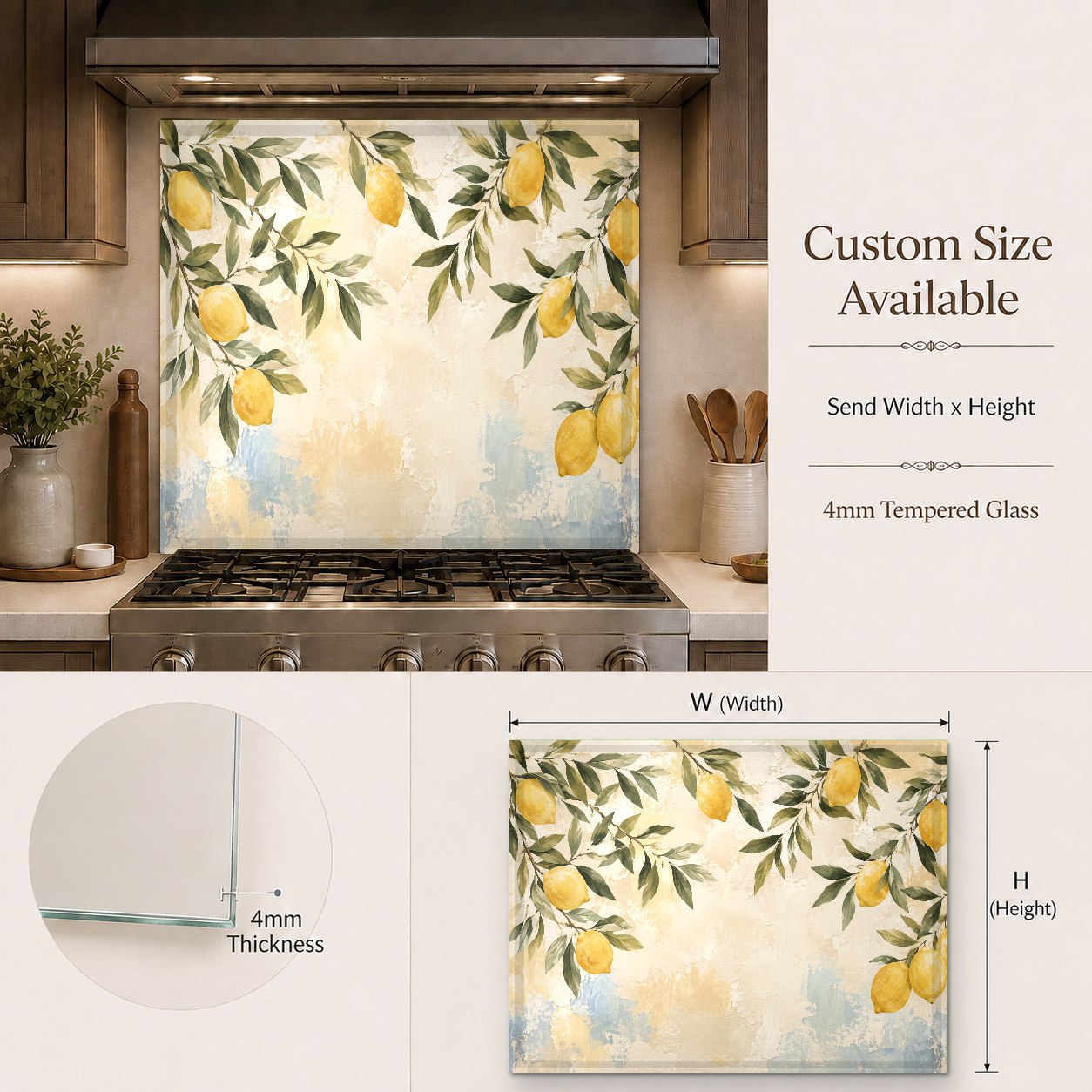 Lemon grove glass backsplash panel installed in a modern kitchen bar area
