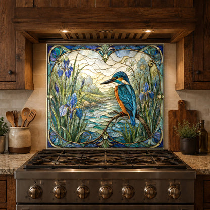 Custom sized Bird River glass backsplash installed in a modern family kitchen