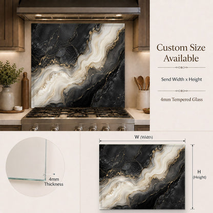 White marble glass backsplash panel installed in a modern kitchen bar area